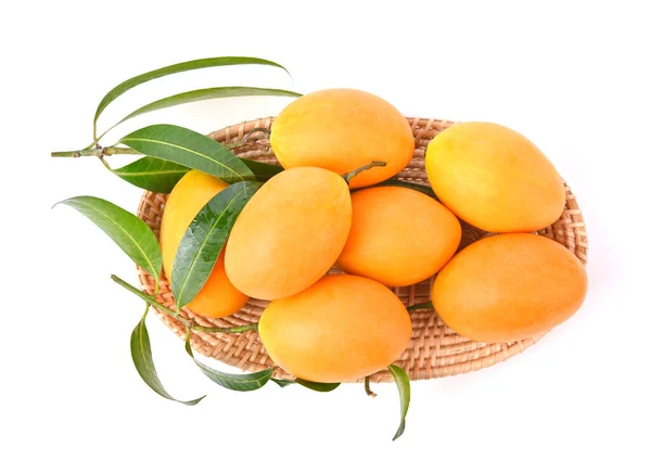 Doce Marian Plum Fruta Tropical Mayongchid Maprang Cesta Tecida Isolada — Fotografia de Stock