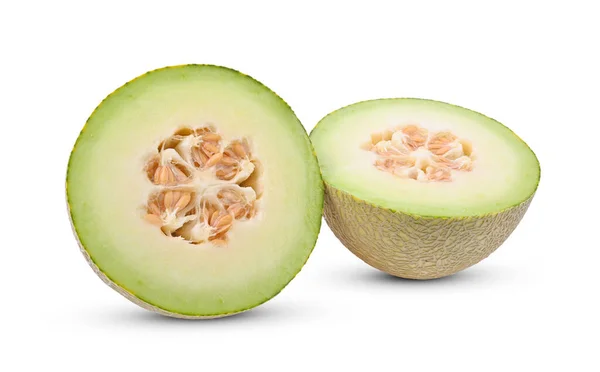 Klipp Hälften Kantaloupe Melon Isolerad Bakgrund — Stockfoto