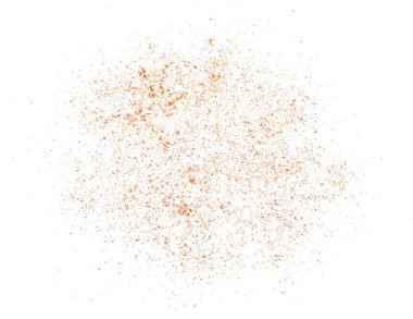 Kırmızı biber tozu yığını, beyaza izole edilmiş kırmızı biber tozu, üst manzara.