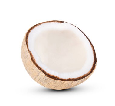 Hindistan cevizi, hindistan cevizinin yarısı beyaz arka planda izole edilmiş.