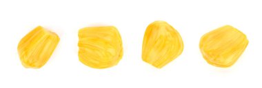 Beyaz arkaplan görünümünde olgun Jackfruit, soyulmuş meyve (Ka-nun) izole edilmiş