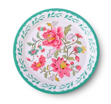 Çiçek desenli Tayland diş minesi tepsisi beyaz arka planda izole edilmiş geleneksel Tayland yemeği tepsisi..