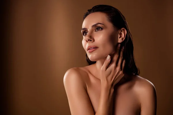 Sensuell Skönhet Mode Modell Kvinna Nakna Axlar Annonsera Grädde Balsam — Stockfoto