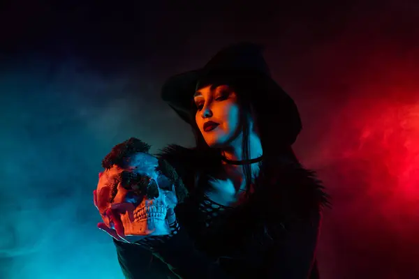 Photo Powerful Dangerous Lady Wiccan Spell Summon Zombie Vampire Creature — Stock Photo, Image