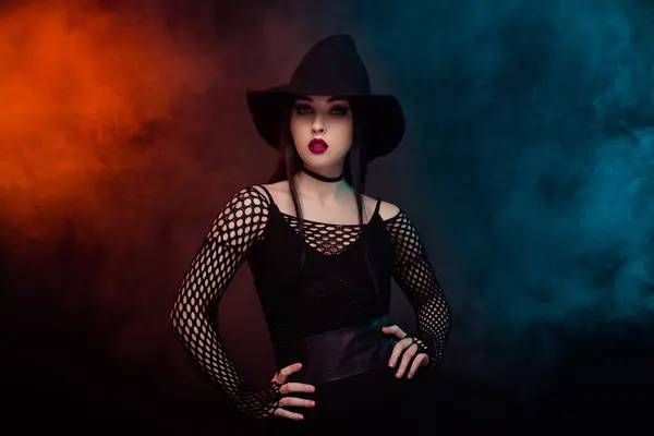 Photo Lady Enjoy Halloween Festival Cosplay Dark Bride Witch Mystical — Stock Photo, Image
