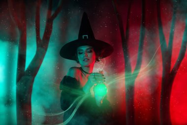 Şeytan Kara Cadı Büyüsü Kolajı 'nın resmi. Zehirli şişeyi lanetli cehennem ormanında sakla..