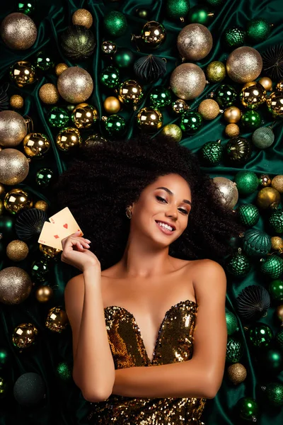 Top Photo Gorgeous Stunning Lady Luxurious Christmas Occasion Bluff Winning — Stock Photo, Image