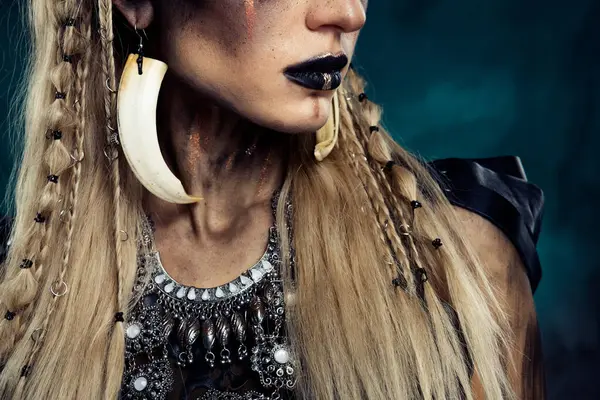 Cropped Photo Poster Banner Fantasy Fiction Film Ancient Vikings Lady — Stock Photo, Image