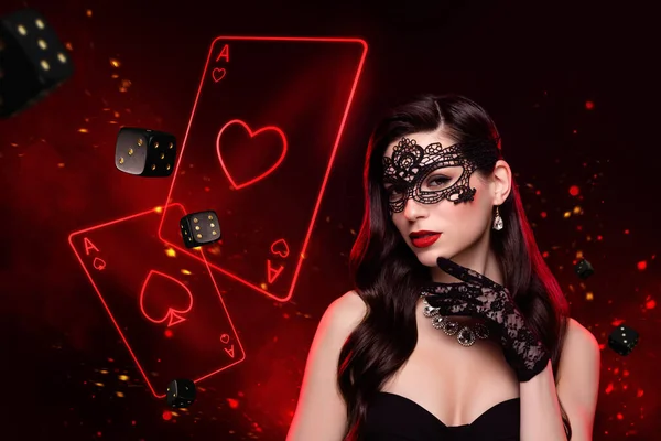 Collage Métaphore Abstraite Glamour Riche Dame Joueur Poker Professionnel Faire — Photo