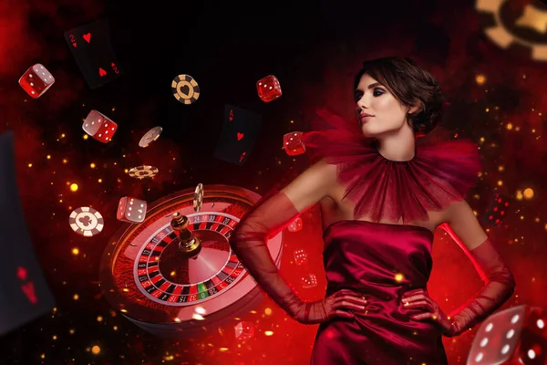 Publicité Numérique Collage Abstrait Dame Croupier Glamour Annoncer Nouveau Casino — Photo