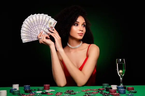 Photo Chic Hot Charming Lady Million Dollars Advertise Risky Poker — Stock Photo, Image