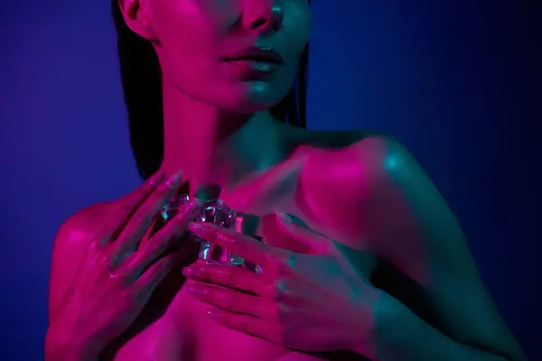 Cropped Photo Stunning Gorgeous Lady Touch Applying Ice Cubes Cryo — Stock Photo, Image