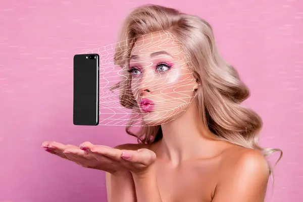 Kreative Projektion Collage Blonde Dame Verlockend Abonnenten Virtueller Realität Senden — Stockfoto