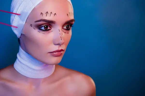 Photo Chirurgie Plastique Patient Fille Bandage Médical Facial Ont Ruban — Photo