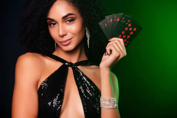 Photo Chic Sly Lady Professional Poker Player Shark Bluff Luck — Stock Photo, Image