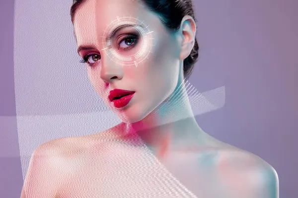 Creative Futuristic Collage Lady Using Future Tech Skin Body Correction — Stock Photo, Image
