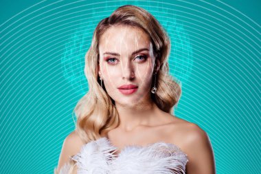 Zengin bayan aristokratın yaratıcı kolaj görüntüsü ünlü diva yıldızı parti taramasından zevk alın güzellik aleti derisi analizi.