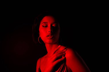 Baştan çıkarıcı güzel bir bayanın fotoğrafı. Zarif bir elbise giy. Xmas 'ı kutla..