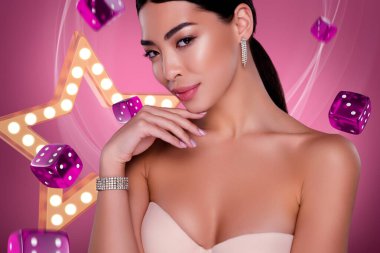 Muhteşem, zengin, şık, kumarhane yıldızı ışık küpünün yaratıcı kolaj resmi. Şansınızı deneyin..