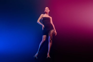 Parlak ve güzel bir bayanın uzun bir fotoğrafı baştan çıkarıcı bir görünüm takın ve balo dansının tadını çıkarın..