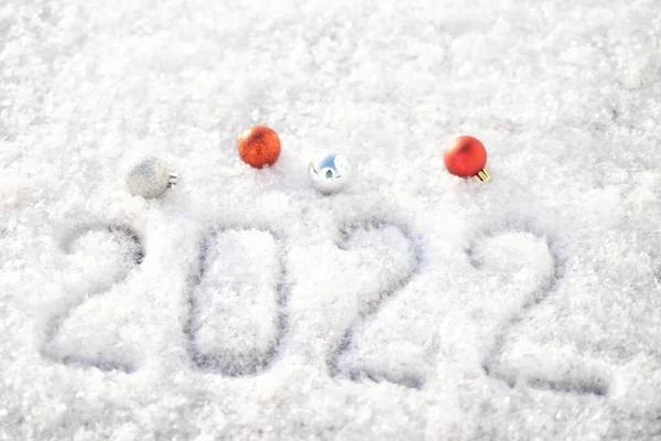 Concepto Año Nuevo 2022 Vista Superior 2022 Números Escritos Nieve —  Fotos de Stock