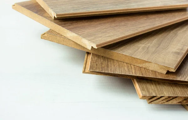 Nahaufnahme Laminat Und Parkett Holzspanplatten Architektur Und Bau Für Böden — Stockfoto