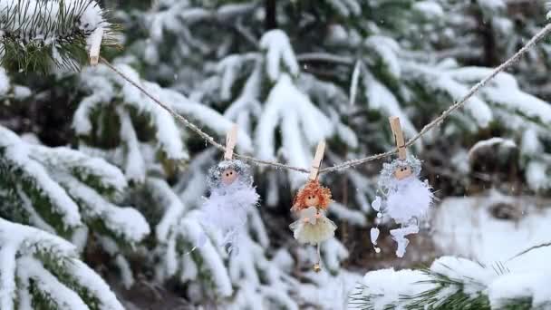 Nowy Rok Ozdoba Choinka Zimowy Las Podczas Śnieg Atmosfera Bożego — Wideo stockowe