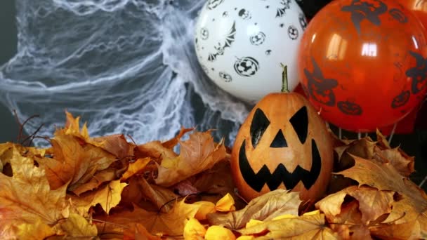 Halloween Holiday Attributes Lantern Carved Pumpkin Known Jack Lantern Black — Stockvideo