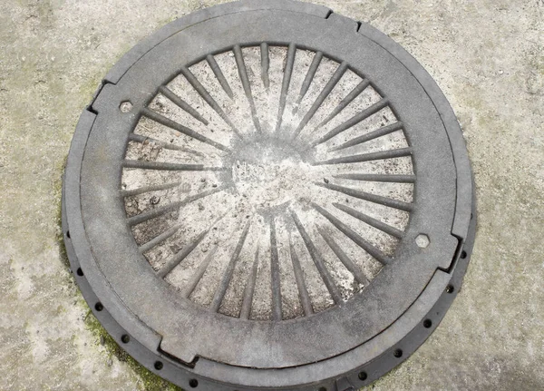 Manhole Cover Close Picture Close Old Metal Sewer Manhole Concrete Stock Image