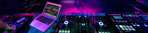 professional equipment for mixing music at a party in a night club