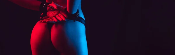 Sexy Ass Girl Thong Hands Handcuffs Slim Figure Concept Bdsm — ストック写真
