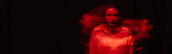 Blurry Portrait Psychopathic Girl Mental Paranoid Disorders Panoramic Wide Horizontal — Stock Photo, Image