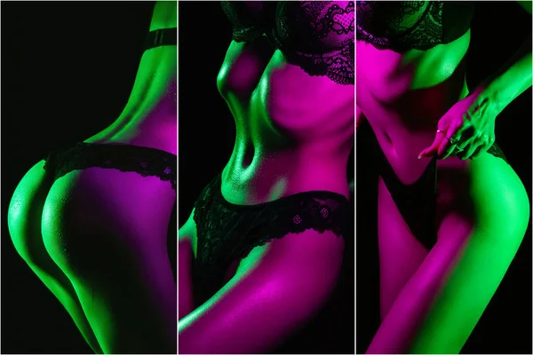 속옷을 아름다운 엉덩이를 네온빛을 콜라주 — 스톡 사진