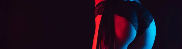 Сексуальна Дівчина Великою Дупою Чорних Трусиках Шкіряним Батогом Бдсм Іграшки — стокове фото