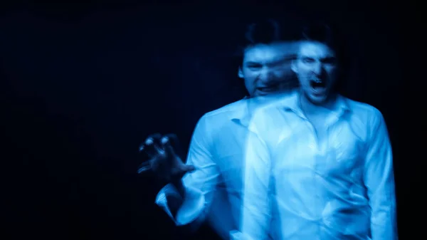 Man Mental Disorders Schizophrenic Disease White Shirt Dark Background — Stock Photo, Image