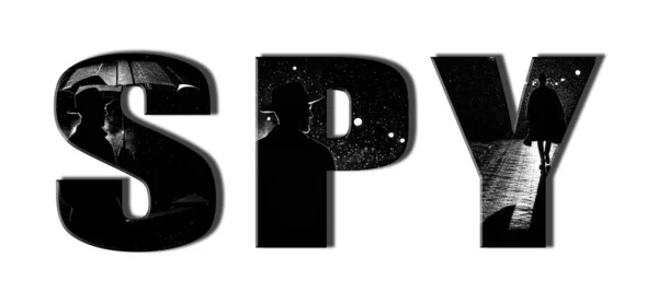 Inscriptie Bespioneer Een Witte Achtergrond Collage Met Een Mannelijke Detective — Stockfoto