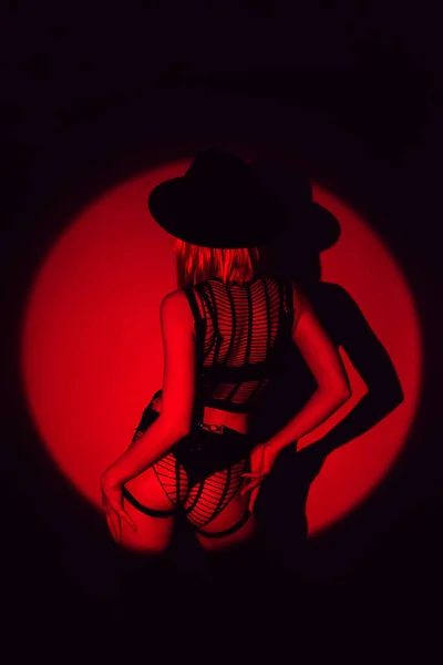 Girl Sexy Ass Beautiful Underwear Hat Red Color Black Background — 스톡 사진