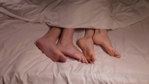 Pereche Picioare Sex Masculin Feminin Bucură Ating Alte Sub Pătură — Videoclip de stoc