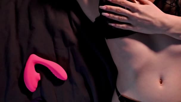 Corpo Mulher Menina Roupa Interior Com Conjunto Brinquedos Sexuais Para — Vídeo de Stock