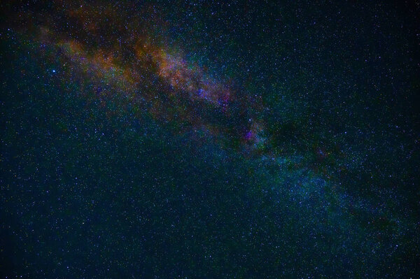 starry night sky with stars, galaxies and a bright multicolored milky way