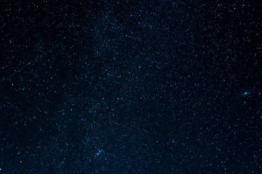 Galaksileri ve takımyıldızları olan koyu mavi yıldızlı gece göğü