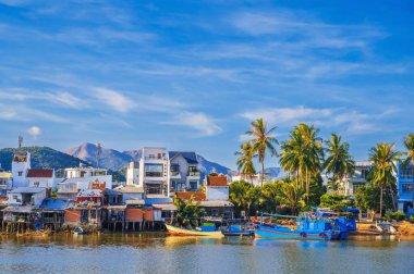 Vietnamese fishing boats on the Kai River in Nha Trang, Vietnam. clipart