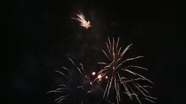 Gece gökyüzünde havai fişek gösterisi kutlamalarında büyük renkli havai fişek gösterisi