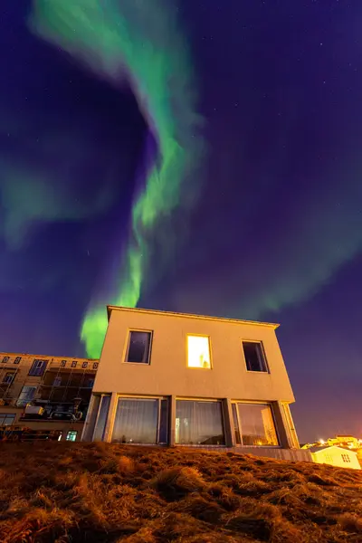 Northern Lights Hotel Stykkisholmur Iceland Stock Image