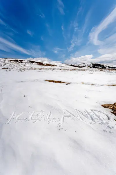 Iceland Letters Handwritten Snow Sunny Day Royalty Free Stock Images