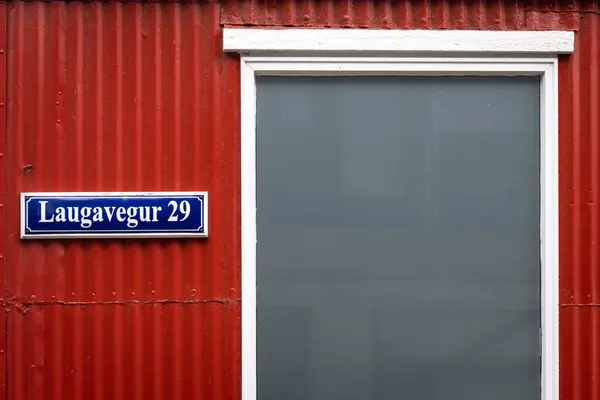 Sign Red House Laugavegur Reykjavik Iceland Stock Picture