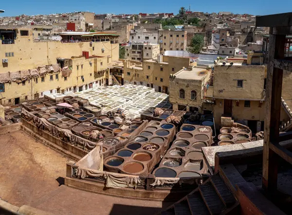 stock image houwara Tannery in Fez, Iconic Traditional Leather Dyeing Site, Morocco