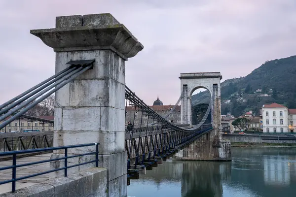 stock image Marc-Seguin Footbridge over the Rhone River between Tain and Tournon at Winter Sunset, France