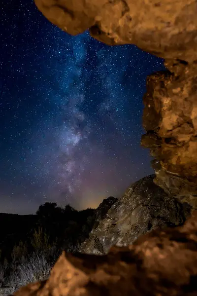 stock image Milky Way Over the Night Mountains in Teruel