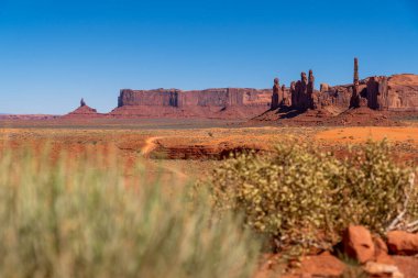 Utah ABD Anıt Vadisi 'nde Soldaki Dikey Kaya Sütunları, yatay